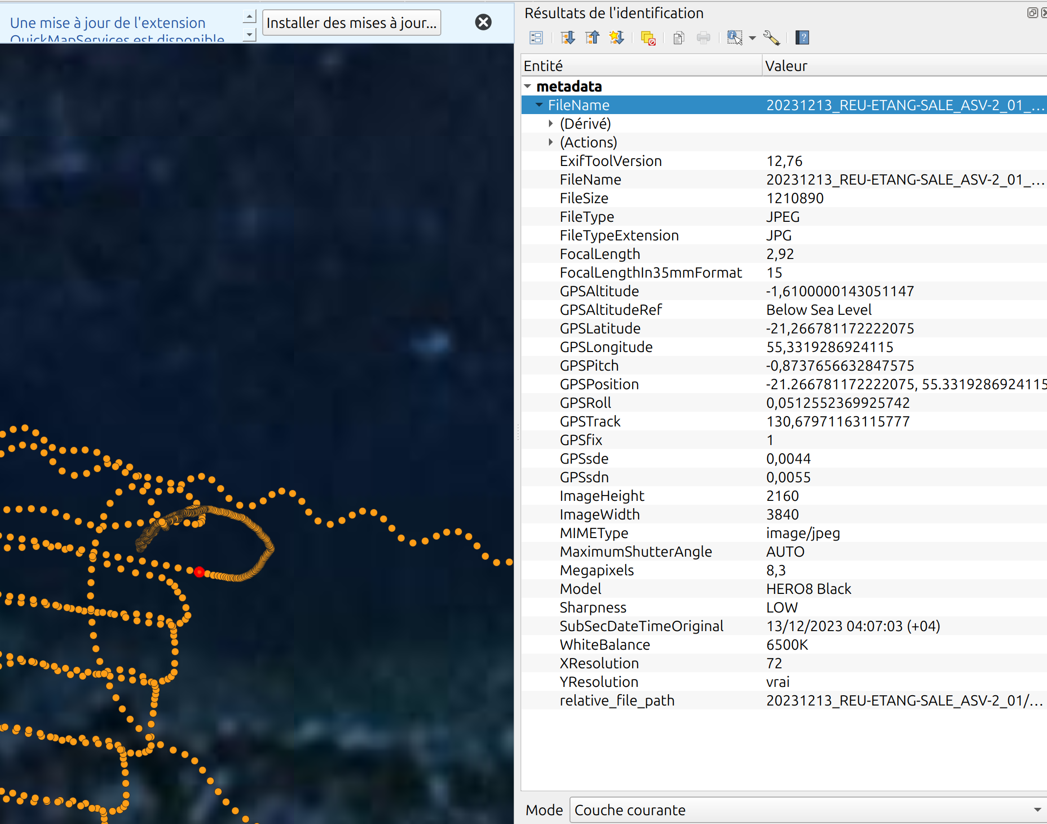 Identification du point de fin du transect.
