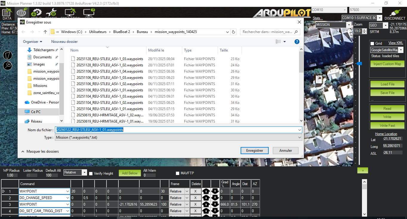 Sauvegarde du transect.